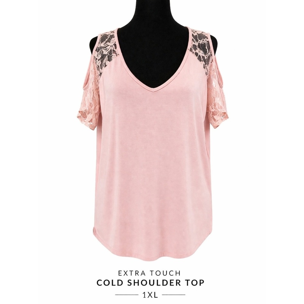 Extra Touch Cold Shoulder Pink Top 1XL‎